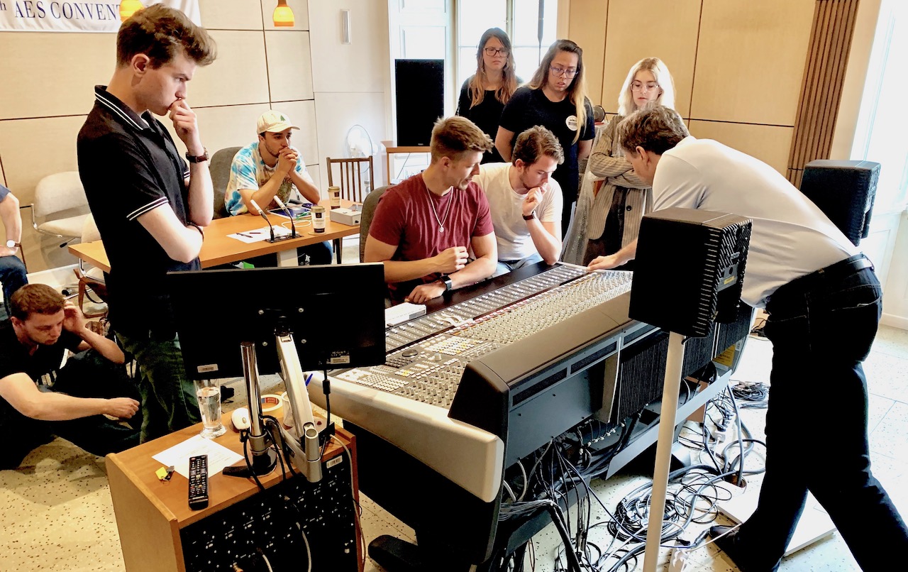 students in recording studio in prague