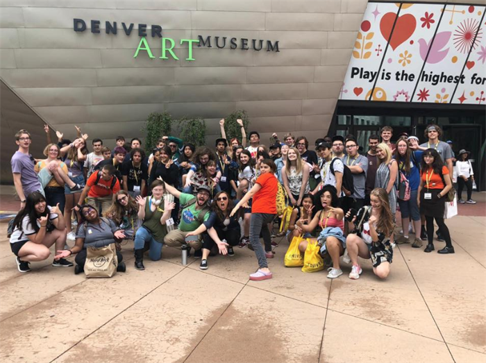 lynx campers in front of the Denver Art Museum